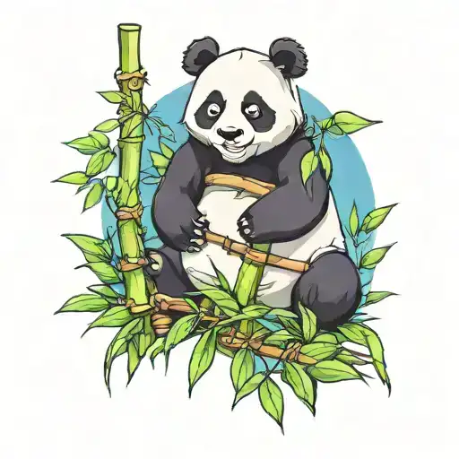 panda peeking out from bamboo tattoo design idea