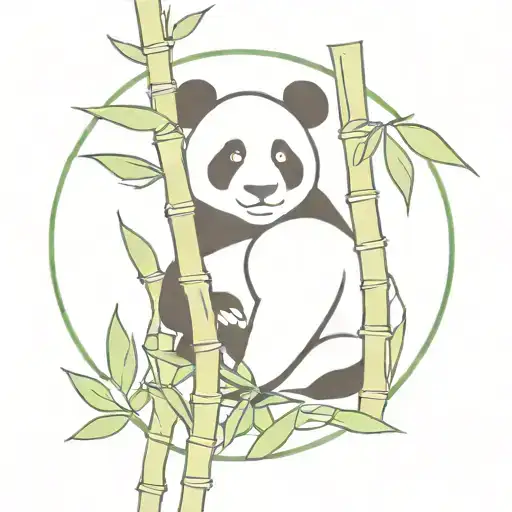 half a panda peeking out from bamboo tattoo design idea