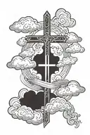 proverbs 16:3, cross and clouds surrounding tattoo design idea