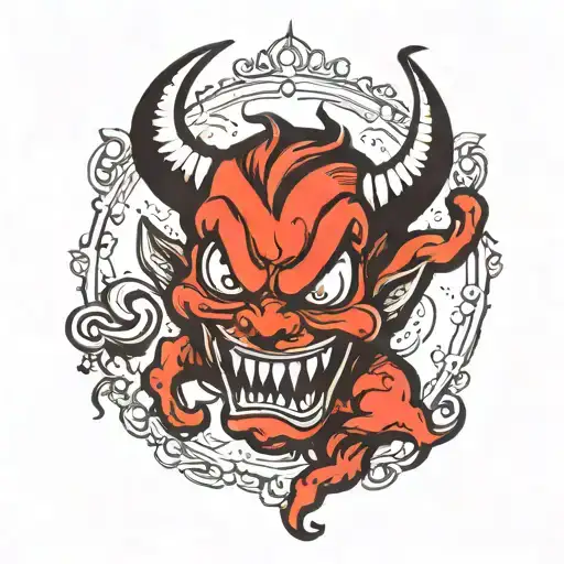 playful devil black and white tattoo design idea