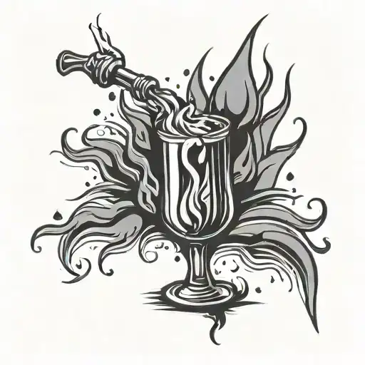 Flaming Molotov cocktail with a minimalist design combining elements tattoo design idea