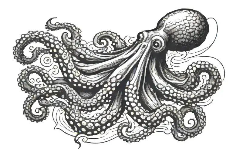 octopus and posiedon  spear tattoo design idea