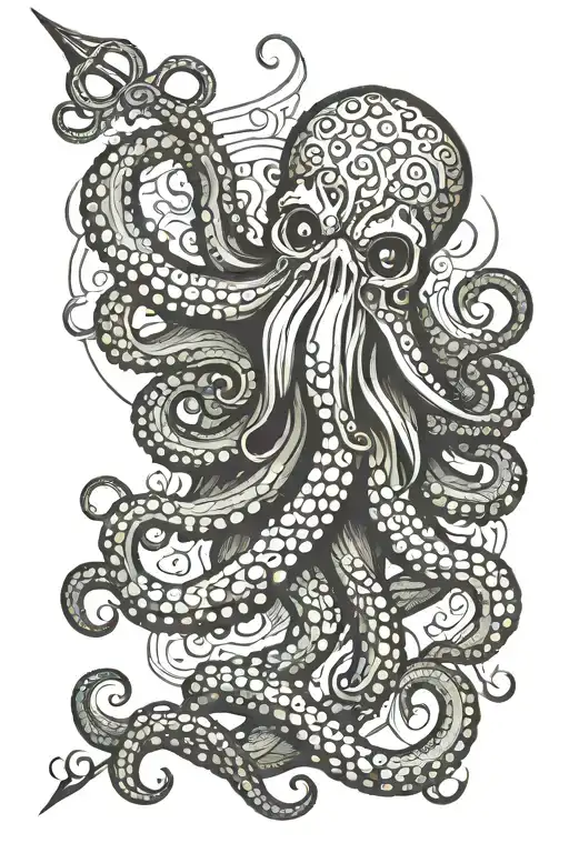 octopus and posiedon  spear tattoo design idea