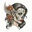 woman face half skull adorned tattoo design idea