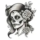 woman face half skull adorned tattoo design idea