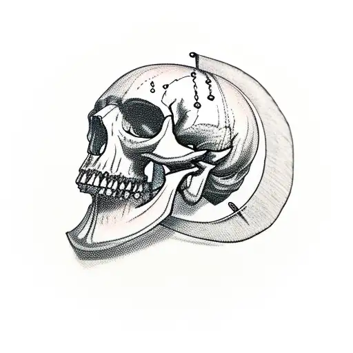 sword of damocles hanging over crowned skull tattoo design idea