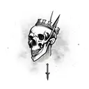 sword of damocles hanging over crowned skull tattoo design idea