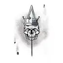 sword of damocles hanging over crowned skull tattoo design idea
