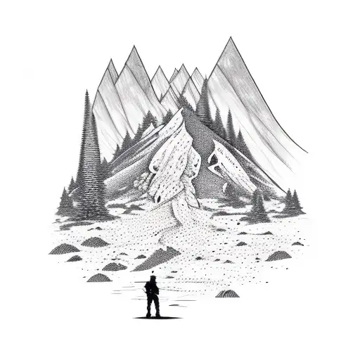 gibson guitare and mountain with trees and mountainbike tattoo design idea