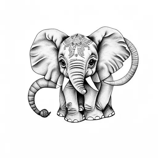 baby elephant sitting tattoo design idea