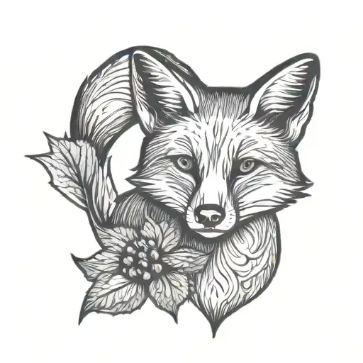 fox with fig leaf  tattoo design idea