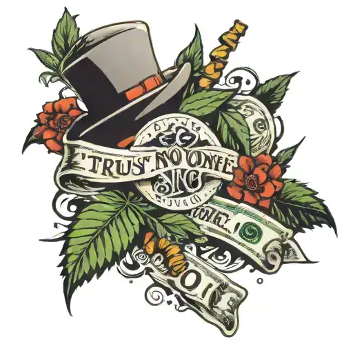 trust no one ,money , marijuana tattoo design idea