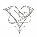 infinity sign with two initials and hearts connected with a paper airplane tattoo design idea