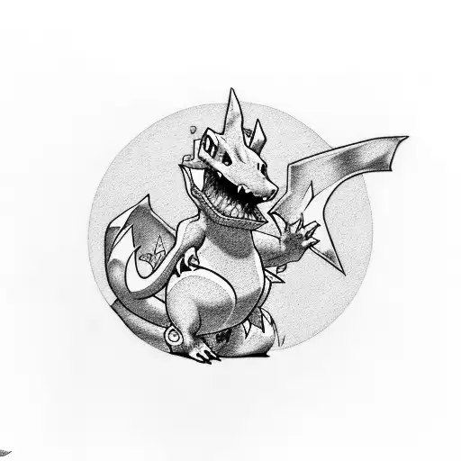 Charizard, chikorita and totodile tattoo design idea