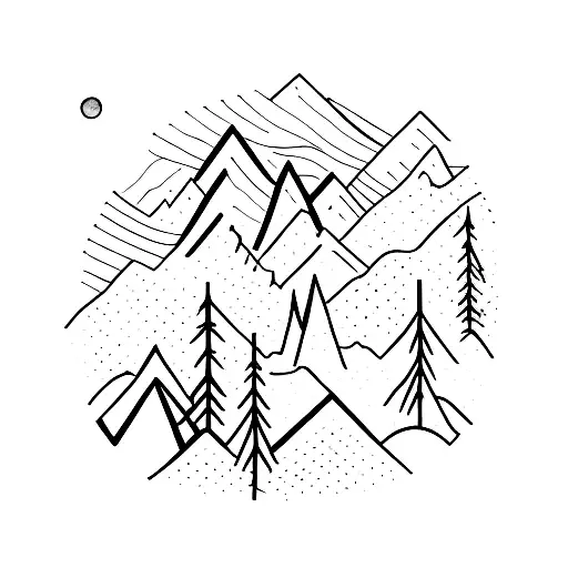 A minimalist tattoo of a hiking trail winding through a serene watercolor landscape of Washington state. tattoo design idea