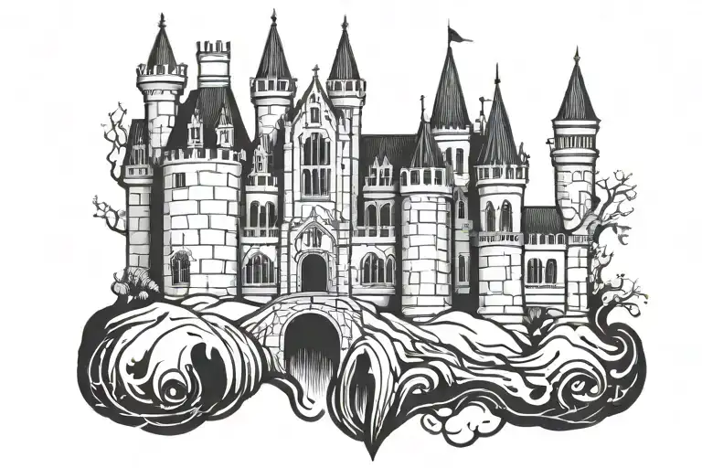 gothic and dark castle tattoo design idea