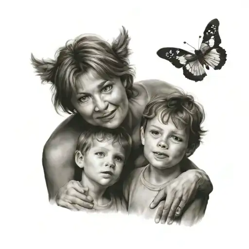 two sons with mom tattoo design idea