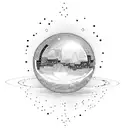 a disco ball that's also a moon in black and white tattoo design idea