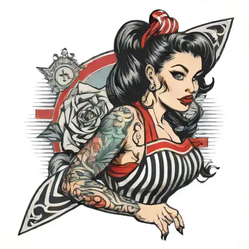 Pinup girl with a red striped apron  tattoo design idea