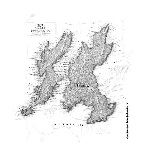 combined outline map of New Zealand and South Korea  tattoo design idea