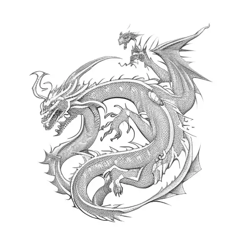 A fierce dragon battling a warrior in a virtual reality game tattoo design idea
