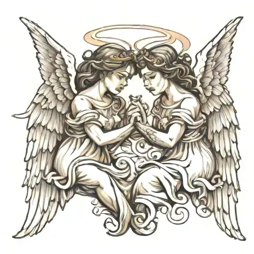 2 angels holding hands tattoo design idea