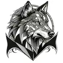 geometric half wolf half shield tattoo design idea