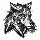 geometric half wolf half shield tattoo design idea