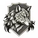 geometric half wolf half shield tattoo design idea