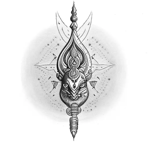 shiv trishul with all symphony coming out from his drum tattoo design idea