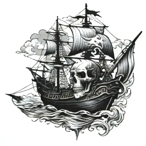 pirate ship with skull face tattoo design idea