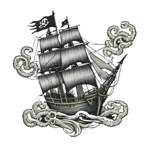 pirate ship with octopus tattoo design idea