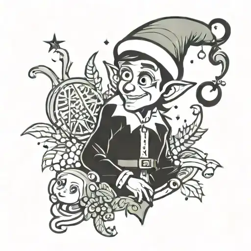 midnight gospel cartoon funny modern minimalist christmas elf tattoo design idea