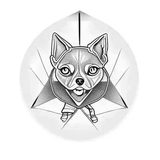 Masonic eye symbol surrounded by motorcycle parts, the name of my darling Caty, my chihuahua Maylie tattoo design idea