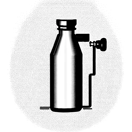 A chemical container (like a flask) with the label "Puchero's Alchemist", and emiting a gas that takes some shapes tattoo design idea