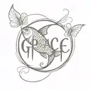 A christian tattoo with the word GRACE, a cross a ichtus fish.  tattoo design idea