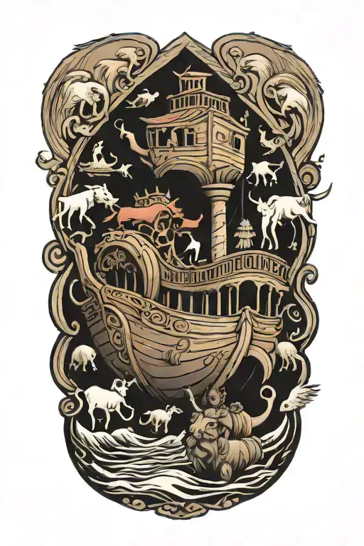 noahs ark with animals tattoo design idea