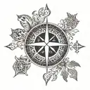 A compass rose surrounded by different animal footprints tattoo design idea