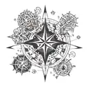 A compass rose surrounded by different animal footprints tattoo design idea