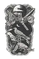 cross surrounded by animals and their occupation tattoo design idea