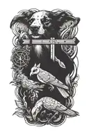cross surrounded by animals and their occupation tattoo design idea