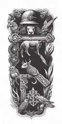 cross surrounded by animals and their occupation tattoo design idea