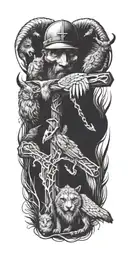 cross surrounded by animals and their occupation tattoo design idea
