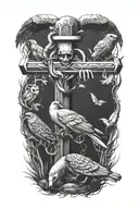 cross surrounded by animals tattoo design idea