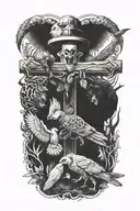 cross surrounded by animals tattoo design idea