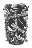 cross surrounded by animals tattoo design idea