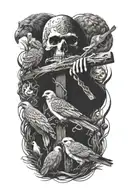 cross surrounded by animals tattoo design idea