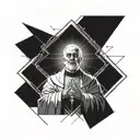 A detailed portrait of a priest offering mass, with rays of light shining down from above, representing a connection to God tattoo design idea