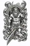 Poseidon holding trident with waves flowing tattoo design idea