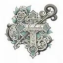 cross with the name elizabeth written in it in cursive tattoo design idea